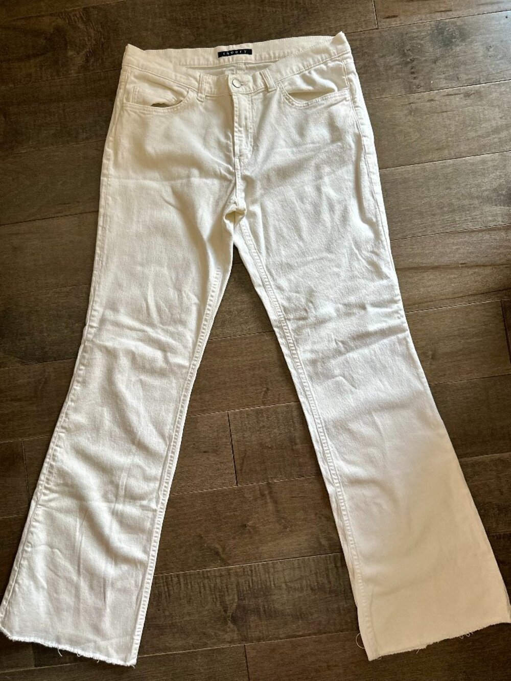 Theory White Kick Flare Cropped Jeans Raw Hem Size 12